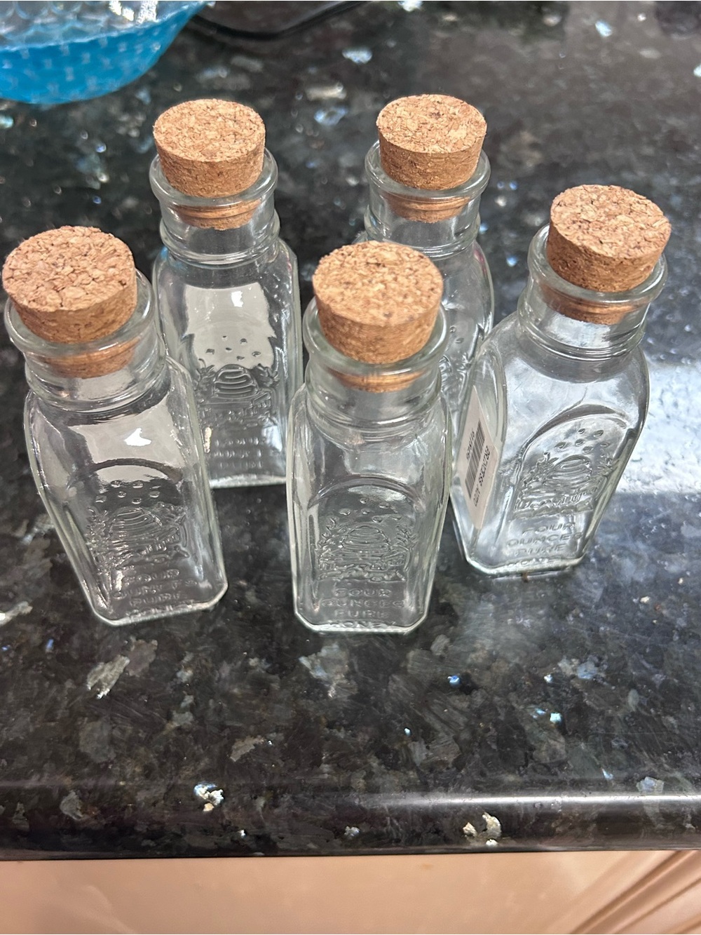 Set of 5 Clear Glass Cork-Top Accent Bottles - Clear Glass